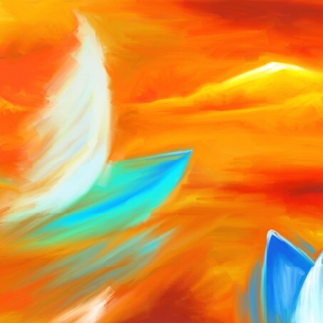 Sail boat ships seascape digital oil painting